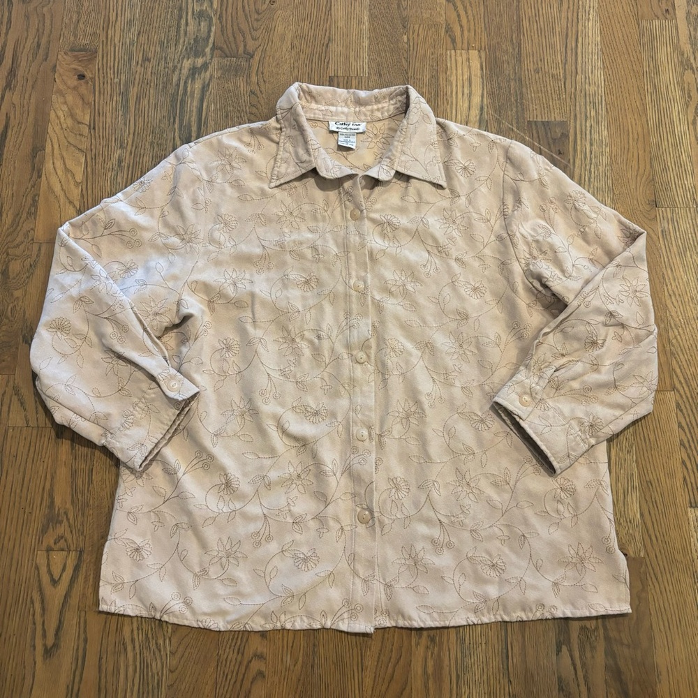 Western Boho Embroidered Tan Suede Button Up